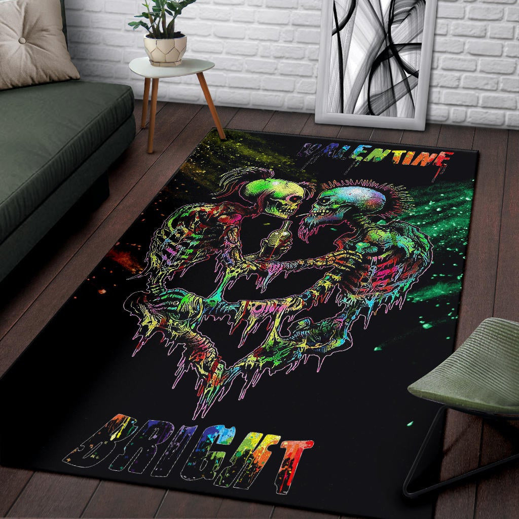 Valentine Area Rug - Skeleton Couple Colorful Rainbow Bright Smoke Rugs Home Decor