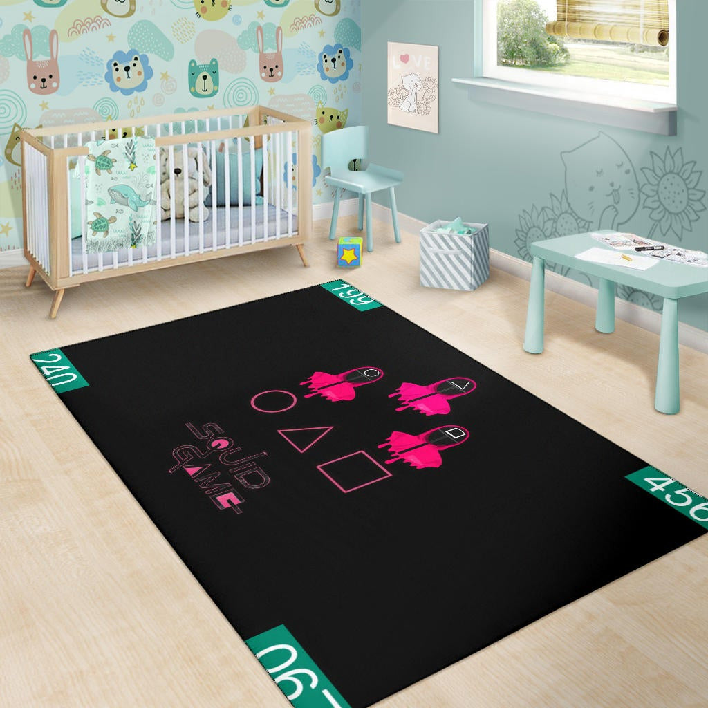 Squid Game Movie Area Rug Pink Round Triangle Square Worker Melting Players Number Rugs Home Decor