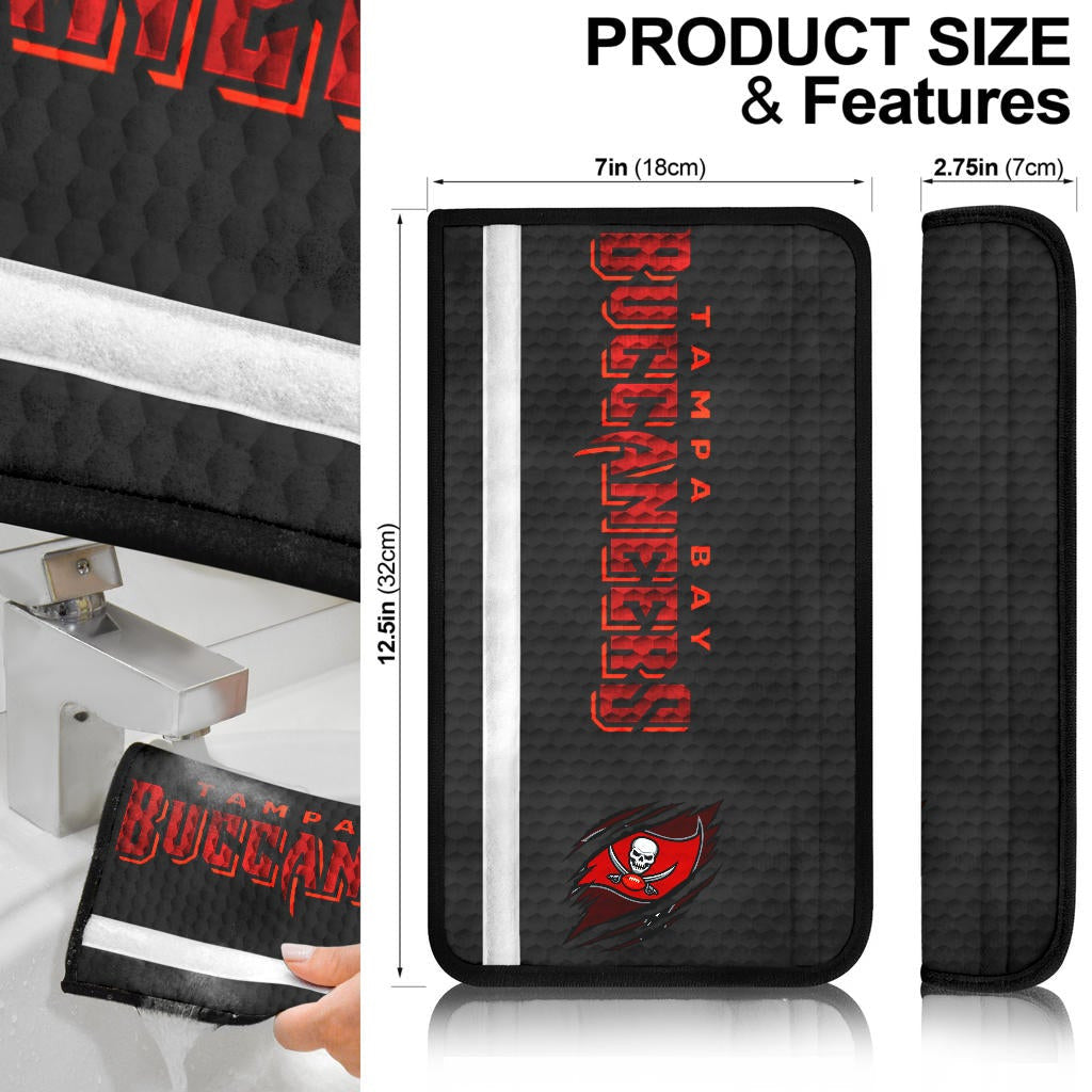 Tampa Bay Buccaneers American Football Team Seat Belt Covers Pirate Flag With Rugby Ball On Claw Rip Belt Covers