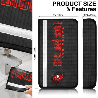 Tampa Bay Buccaneers American Football Team Seat Belt Covers Pirate Flag With Rugby Ball On Claw Rip Belt Covers