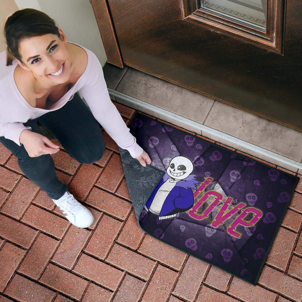 Skull Door Mat - Love Sans Wearing Blue Winter Clothes Skull Patterns Door Mat Home Decor