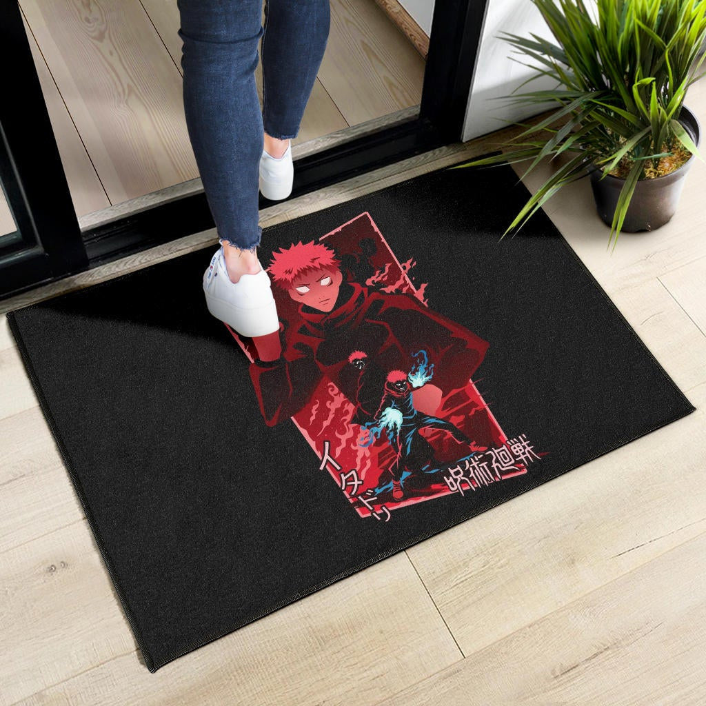 Jujutsu Kaisen Anime Door Mat Sukuna And Yuji Red Shadow Power Evil Smiling Door Mat Home Decor