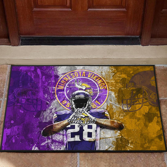 Minnesota Vikings American Football Team Door Mat Adrian Peterson Yellow And Purple Splash Watercolor Door Mat Home Decor