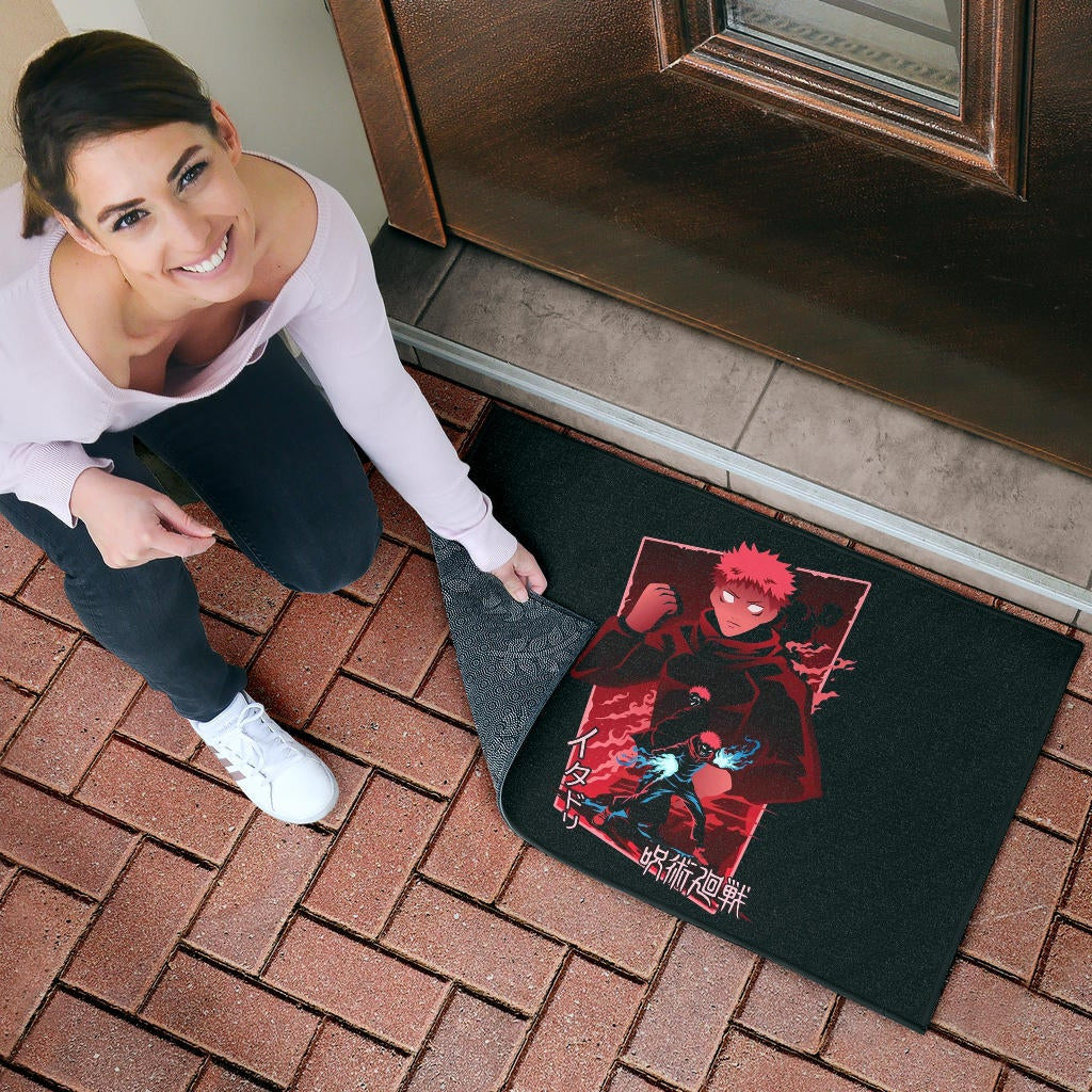 Jujutsu Kaisen Anime Door Mat Sukuna And Yuji Red Shadow Power Evil Smiling Door Mat Home Decor