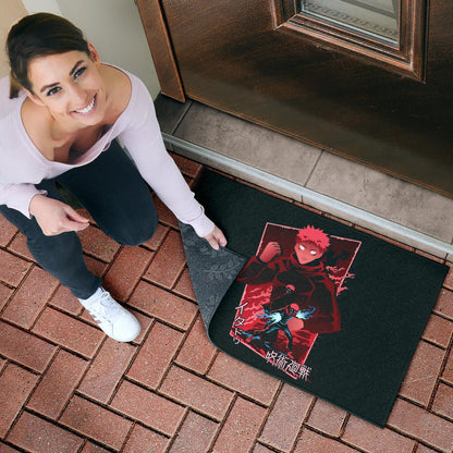 Jujutsu Kaisen Anime Door Mat Sukuna And Yuji Red Shadow Power Evil Smiling Door Mat Home Decor