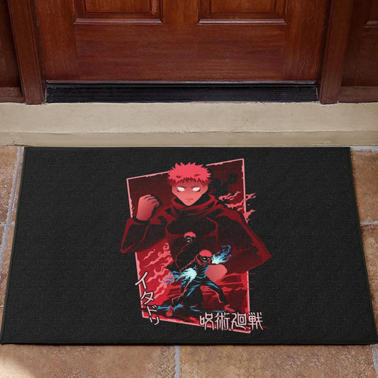 Jujutsu Kaisen Anime Door Mat Sukuna And Yuji Red Shadow Power Evil Smiling Door Mat Home Decor