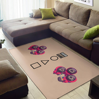 Squid Game Movie Area Rug Cute Chibi Round Triangle Square Worker Making Contact Card Rugs Home Decor