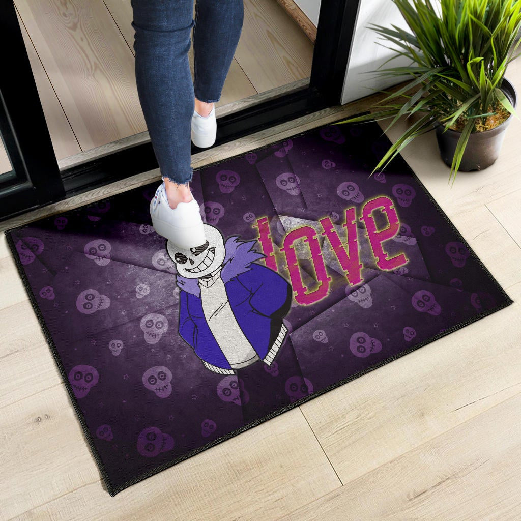 Skull Door Mat - Love Sans Wearing Blue Winter Clothes Skull Patterns Door Mat Home Decor