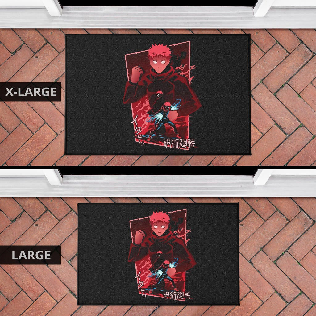 Jujutsu Kaisen Anime Door Mat Sukuna And Yuji Red Shadow Power Evil Smiling Door Mat Home Decor