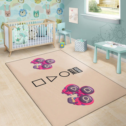 Squid Game Movie Area Rug Cute Chibi Round Triangle Square Worker Making Contact Card Rugs Home Decor