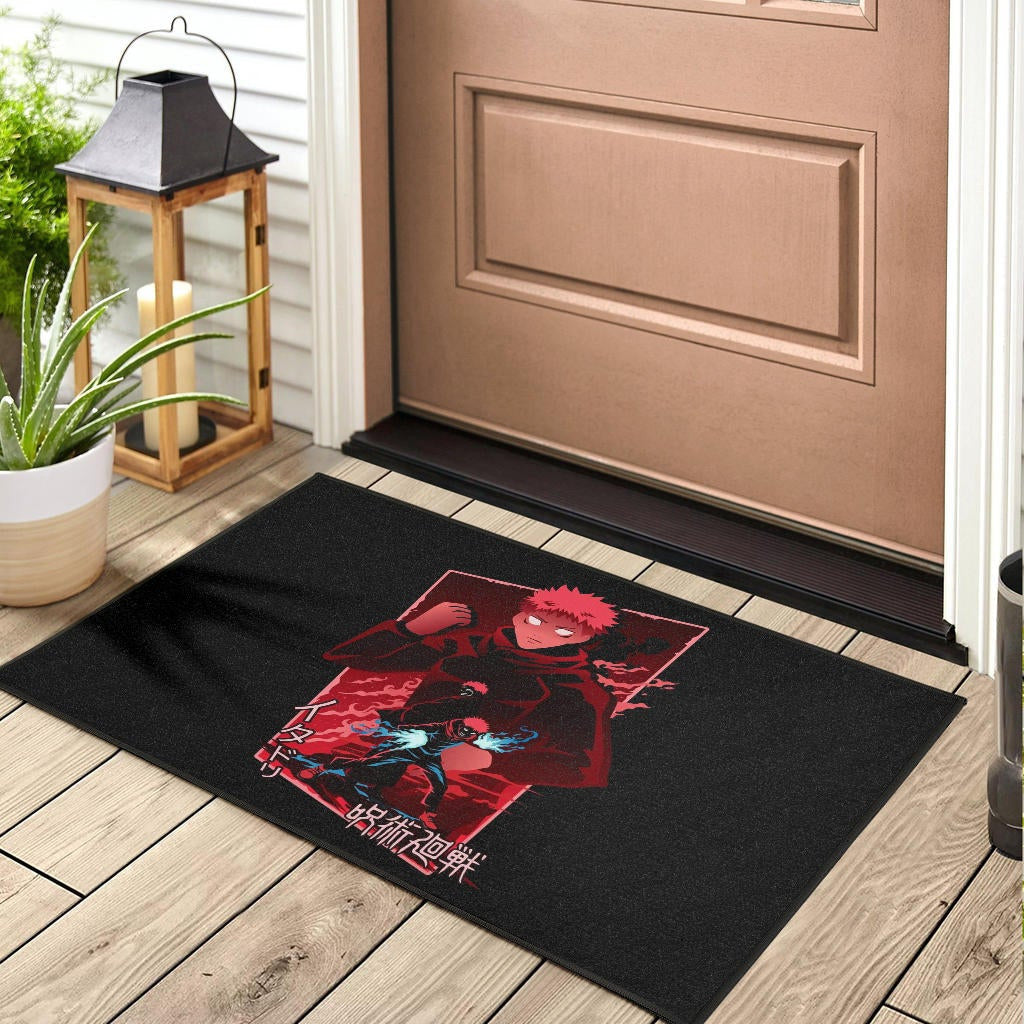 Jujutsu Kaisen Anime Door Mat Sukuna And Yuji Red Shadow Power Evil Smiling Door Mat Home Decor