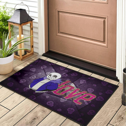 Skull Door Mat - Love Sans Wearing Blue Winter Clothes Skull Patterns Door Mat Home Decor