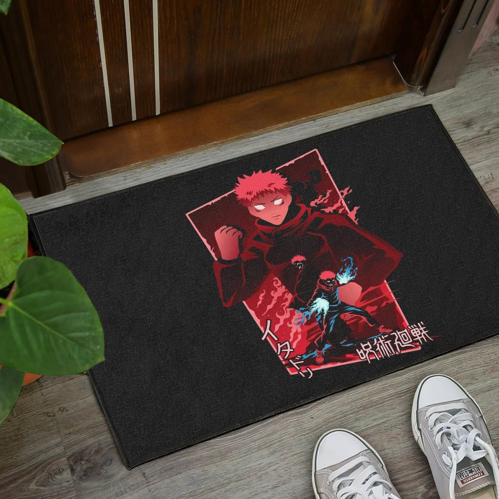 Jujutsu Kaisen Anime Door Mat Sukuna And Yuji Red Shadow Power Evil Smiling Door Mat Home Decor
