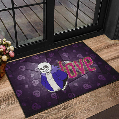 Skull Door Mat - Love Sans Wearing Blue Winter Clothes Skull Patterns Door Mat Home Decor