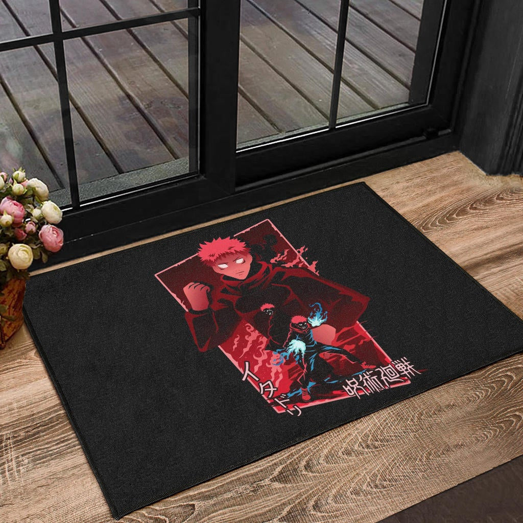 Jujutsu Kaisen Anime Door Mat Sukuna And Yuji Red Shadow Power Evil Smiling Door Mat Home Decor
