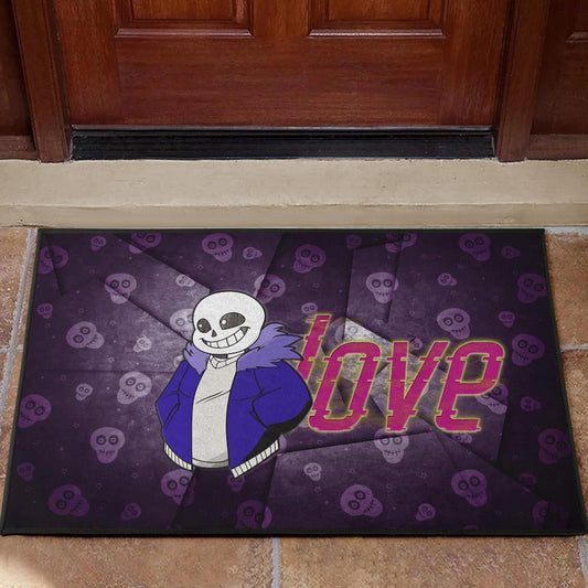 Skull Door Mat - Love Sans Wearing Blue Winter Clothes Skull Patterns Door Mat Home Decor