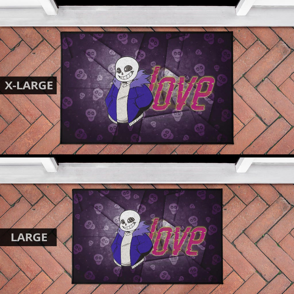 Skull Door Mat - Love Sans Wearing Blue Winter Clothes Skull Patterns Door Mat Home Decor