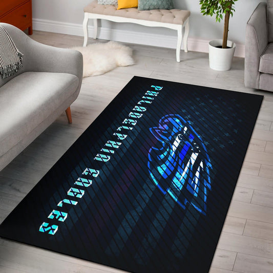 Philadelphia Eagles American Football Team Area Rug Blue Neon Eagle Head US Flag Underground Rugs Home Decor