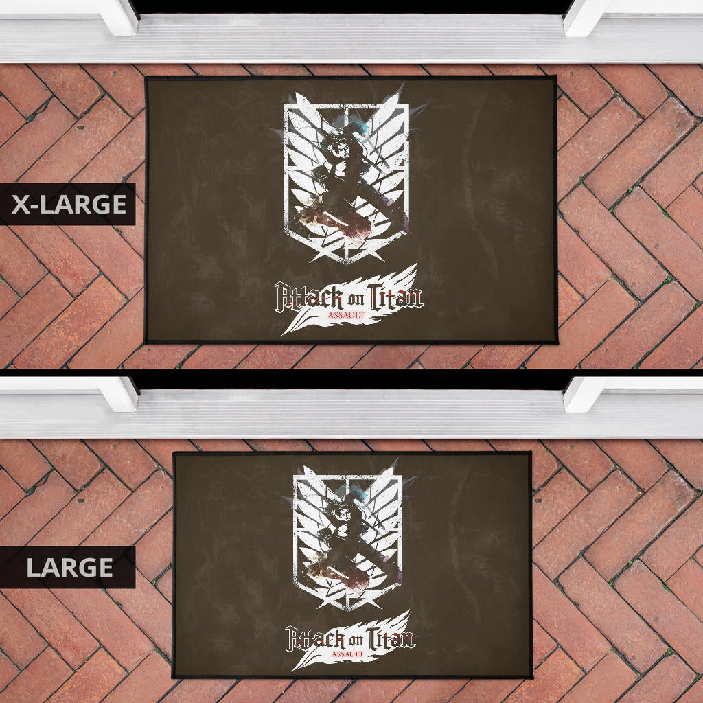 Attack On Titan Anime Door Mat - Eren Fighting White Shining Wings Of Freedom Symbol Door Mat Home Decor