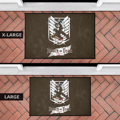 Attack On Titan Anime Door Mat - Eren Fighting White Shining Wings Of Freedom Symbol Door Mat Home Decor