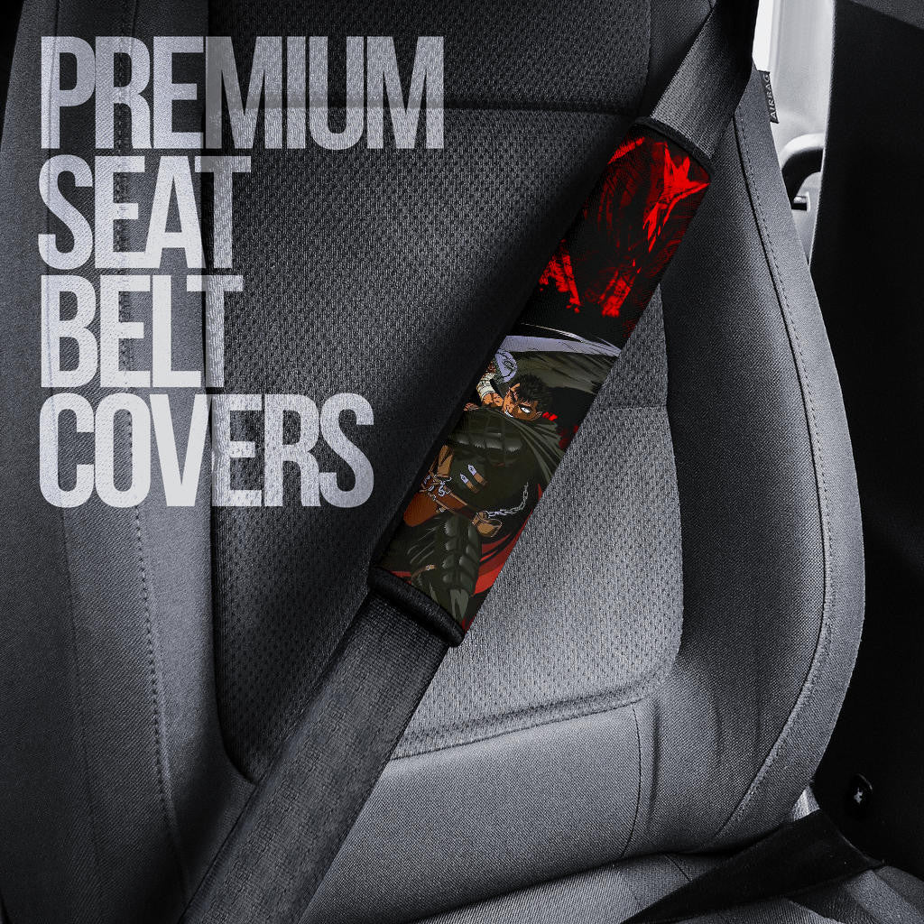 Berserk Anime Seat Belt Covers - Guts With Sword Fighting Red Eye Shadowing Belt Covers