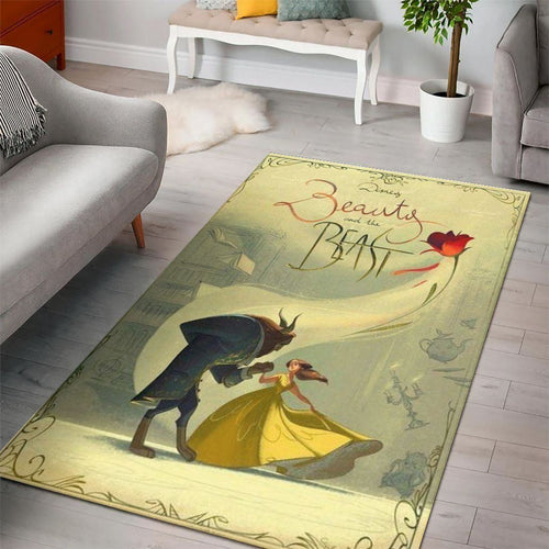 Disney Movies Rectangle Rug | Beautiful and The Beast Living Room Cartoon Floor Carpet