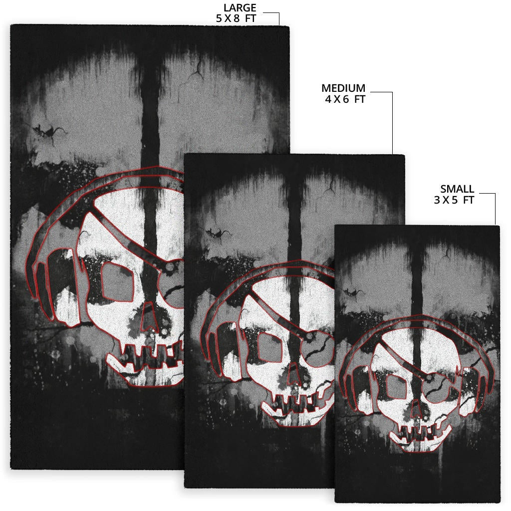 Skull Area Rug - Horror Pirate Skull Wear Headphone Black White Rugs Home Decor