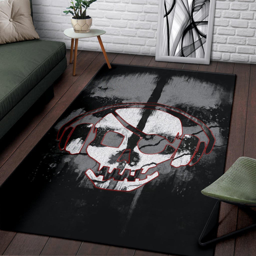 Skull Area Rug - Horror Pirate Skull Wear Headphone Black White Rugs Home Decor