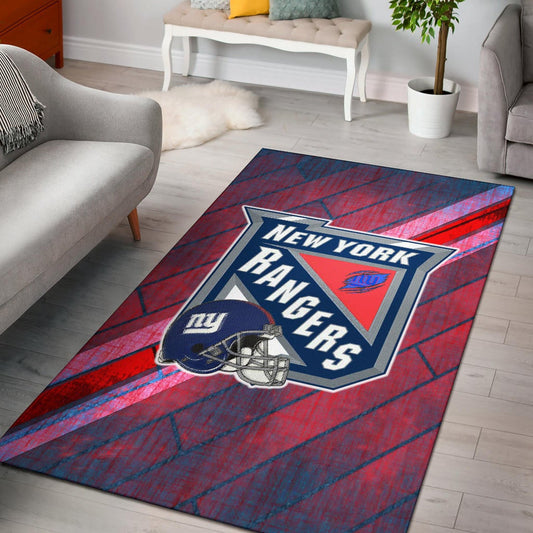 New York Giants American Football Team Area Rug NY Rangers Helmet Blue Red Background Rugs Home Decor