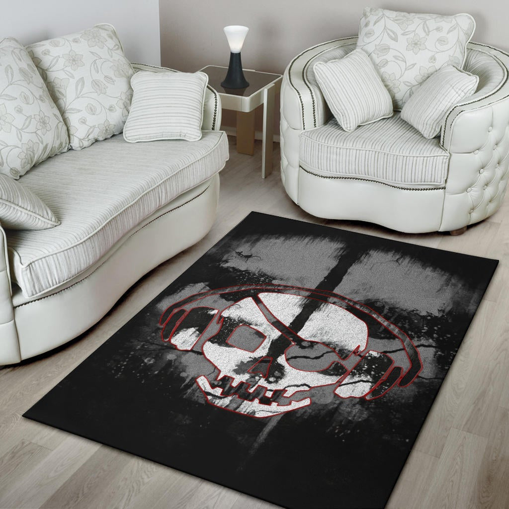 Skull Area Rug - Horror Pirate Skull Wear Headphone Black White Rugs Home Decor