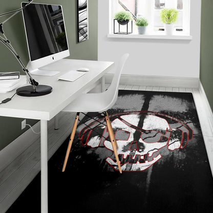 Skull Area Rug - Horror Pirate Skull Wear Headphone Black White Rugs Home Decor