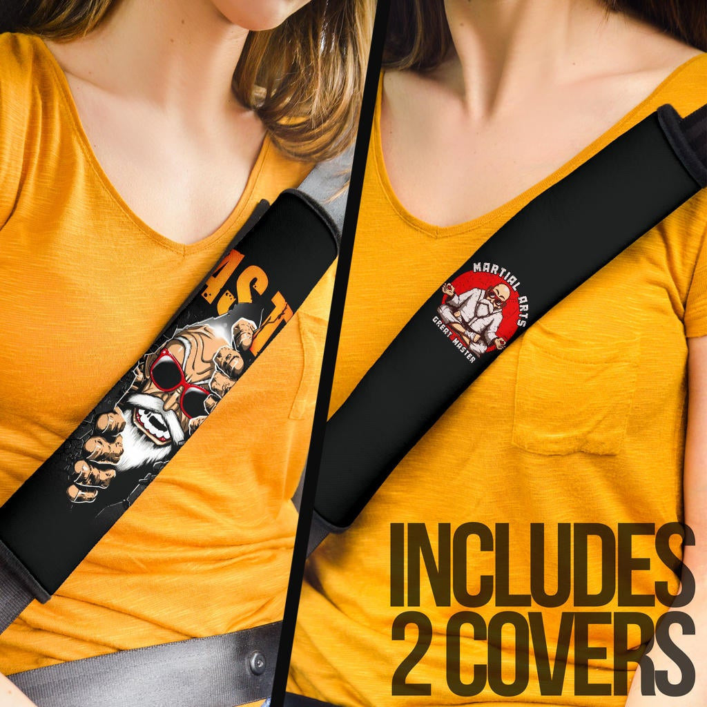 Dragon Ball Anime Seat Belt Covers - Great Master Roshi Martial Arts Emerging From Wrecking Wall Belt Covers