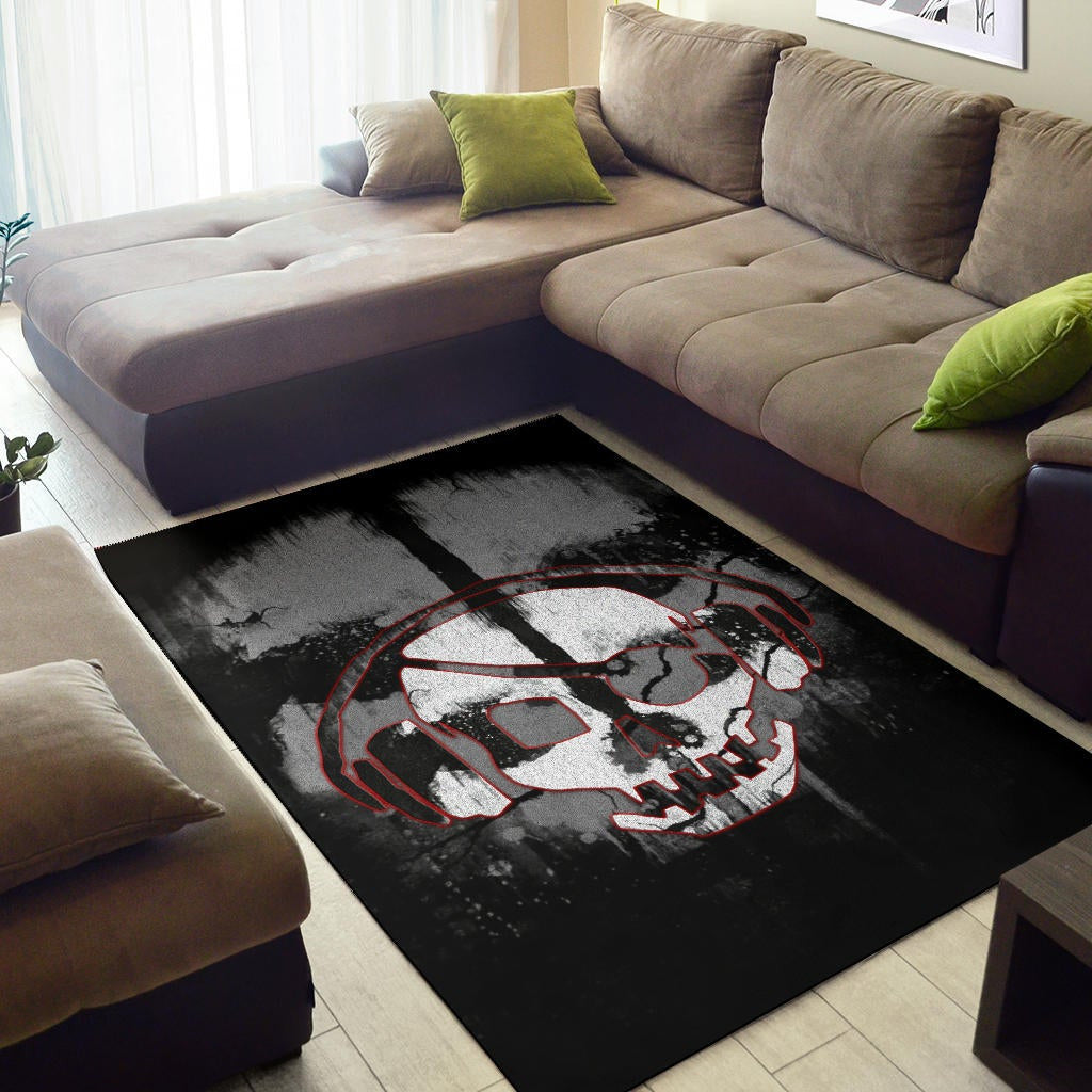 Skull Area Rug - Horror Pirate Skull Wear Headphone Black White Rugs Home Decor