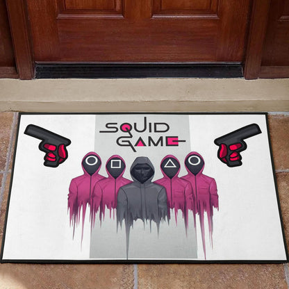 Squid Game Movie Door Mat Squid Worker With Black Masked Man Boss Door Mat Home Decor