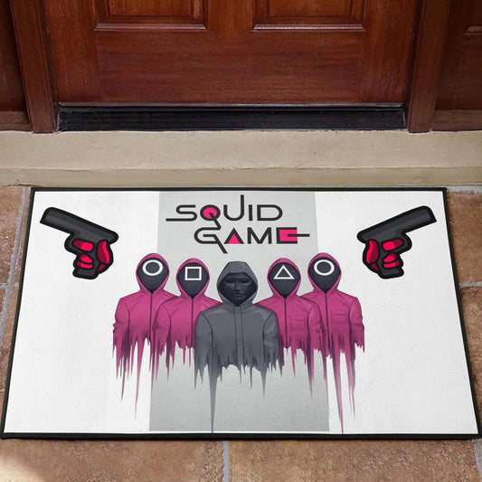 Squid Game Movie Door Mat Squid Worker With Black Masked Man Boss Door Mat Home Decor