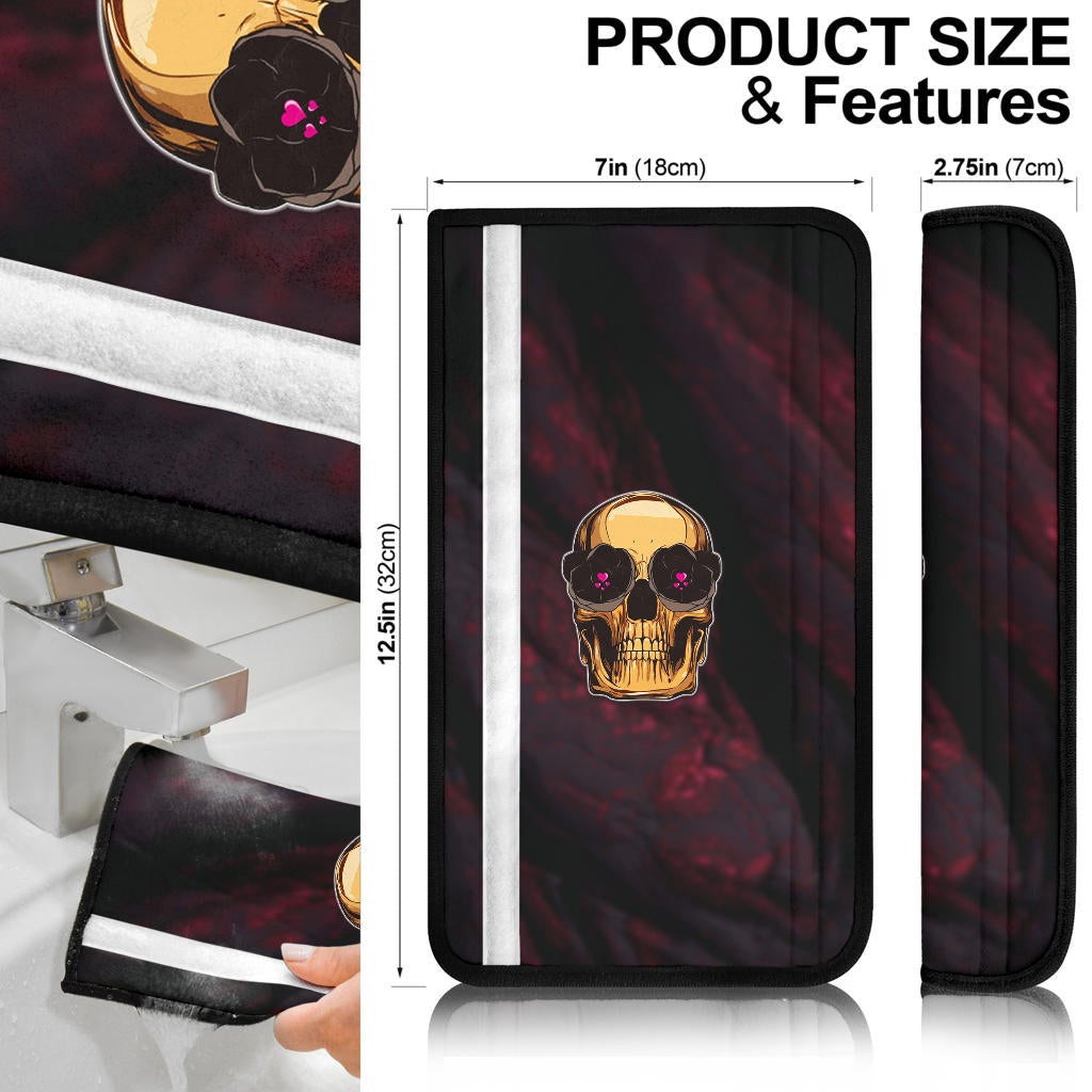 Skull Seat Belt Covers - Golden Skull Hearts Eyes Happy Valentino Belt Covers