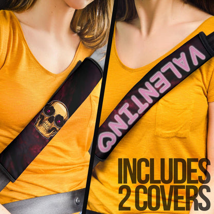 Skull Seat Belt Covers - Golden Skull Hearts Eyes Happy Valentino Belt Covers
