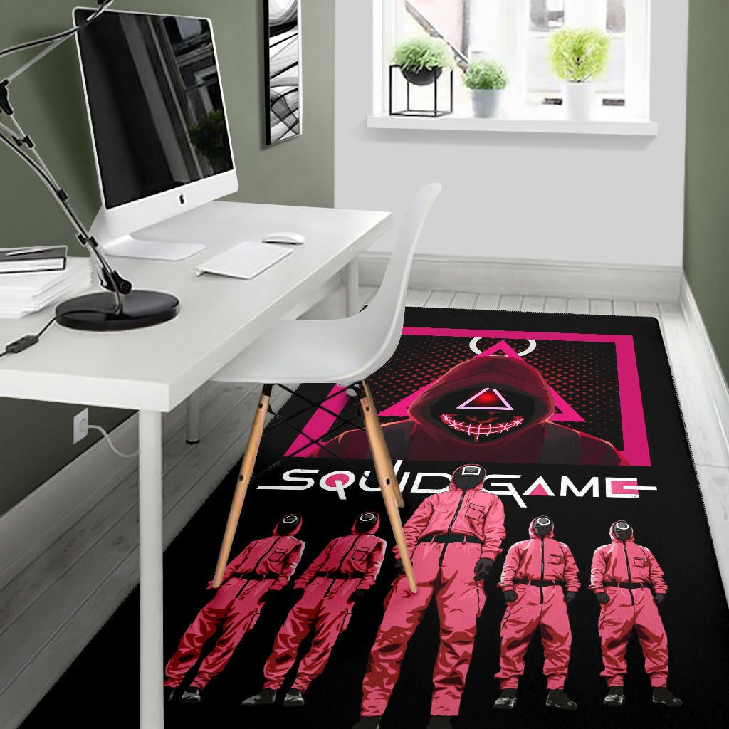 Squid Game Movie Area Rug - Squid Workers Squad Evil Triangle Scary Mouth Rugs Home Decor