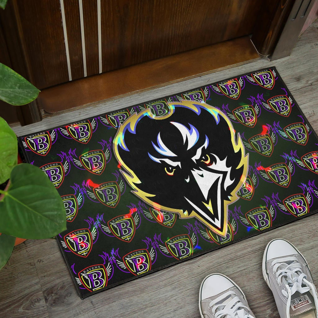Baltimore Ravens American Football Team Door Mat Raven Head In Black Fire B Wings Patterns Door Mat Home Decor
