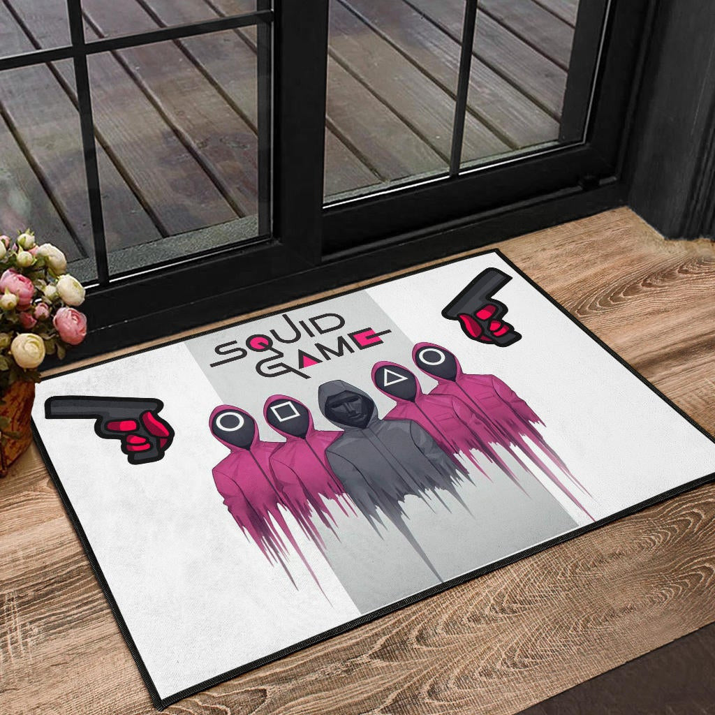 Squid Game Movie Door Mat Squid Worker With Black Masked Man Boss Door Mat Home Decor