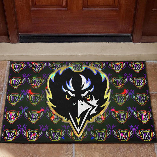 Baltimore Ravens American Football Team Door Mat Raven Head In Black Fire B Wings Patterns Door Mat Home Decor