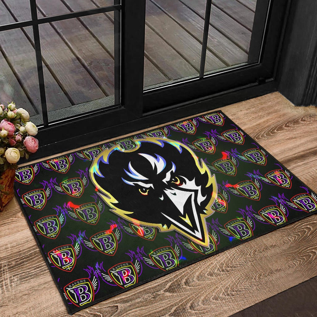 Baltimore Ravens American Football Team Door Mat Raven Head In Black Fire B Wings Patterns Door Mat Home Decor