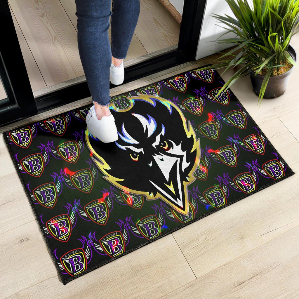 Baltimore Ravens American Football Team Door Mat Raven Head In Black Fire B Wings Patterns Door Mat Home Decor