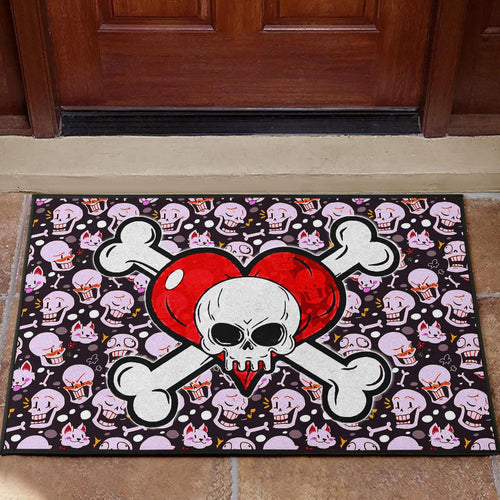 Skull Door Mat - Love In Your Bones Funny Skull Emotions Patterns Valentine Door Mat Home Decor