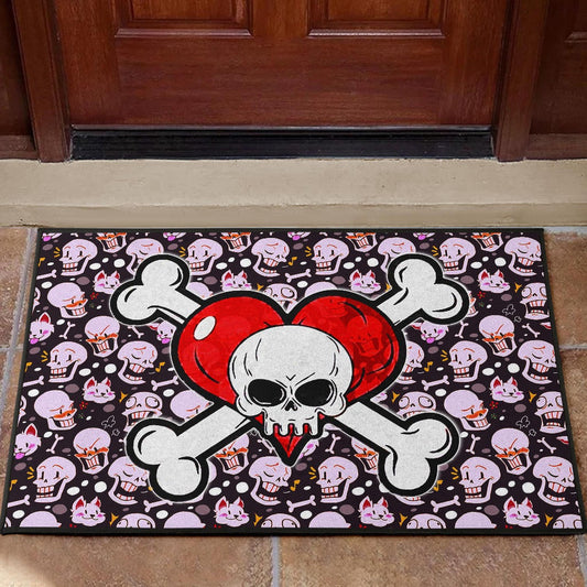Skull Door Mat - Love In Your Bones Funny Skull Emotions Patterns Valentine Door Mat Home Decor