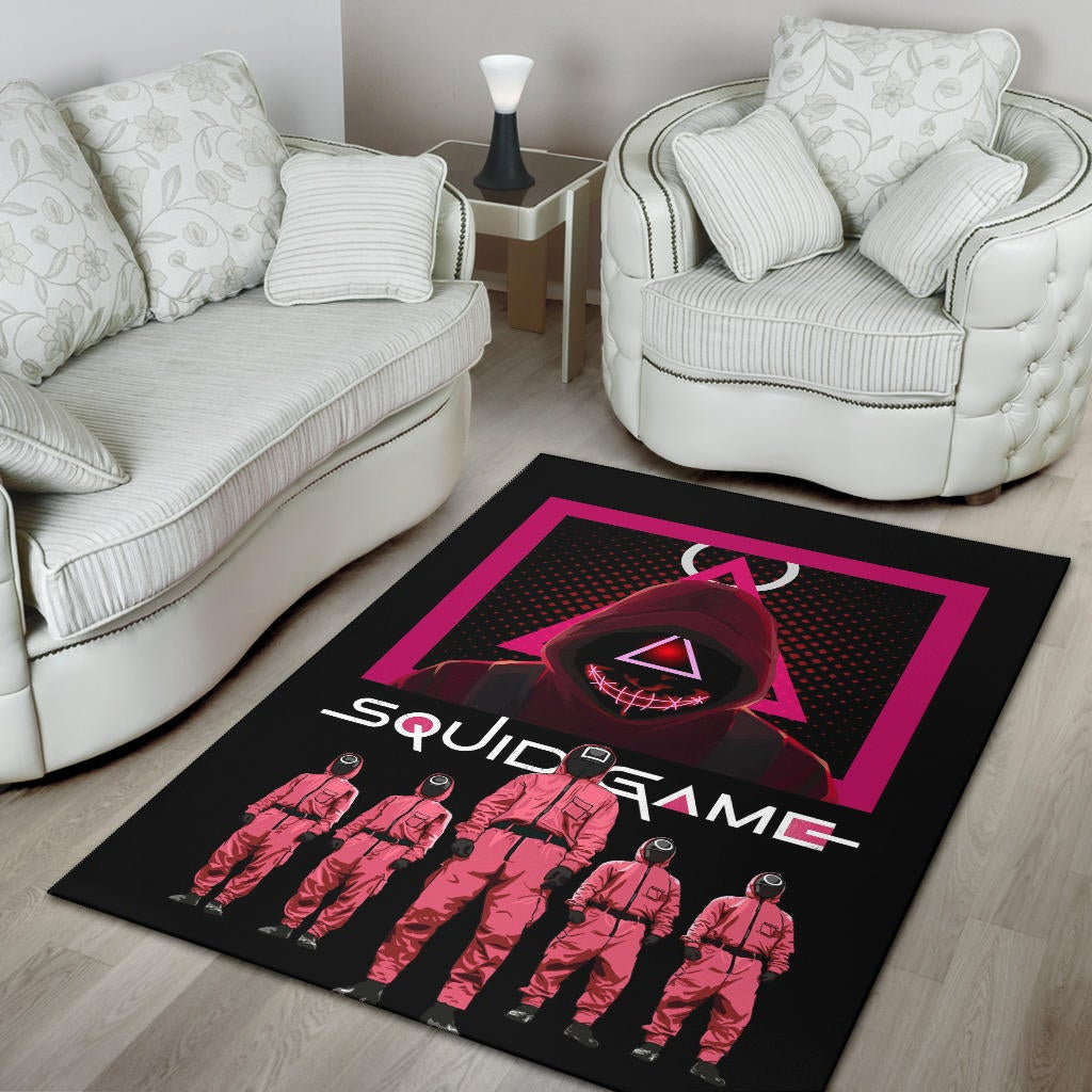Squid Game Movie Area Rug - Squid Workers Squad Evil Triangle Scary Mouth Rugs Home Decor