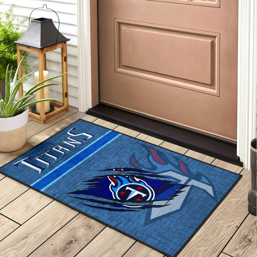 Tennessee Titans American Football Team Door Mat Flaming Ball Under Claw Scratches Fabric Background Door Mat Home Decor