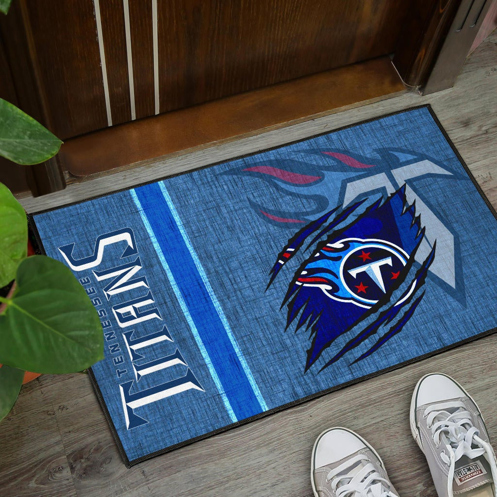 Tennessee Titans American Football Team Door Mat Flaming Ball Under Claw Scratches Fabric Background Door Mat Home Decor
