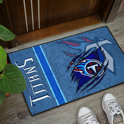 Tennessee Titans American Football Team Door Mat Flaming Ball Under Claw Scratches Fabric Background Door Mat Home Decor