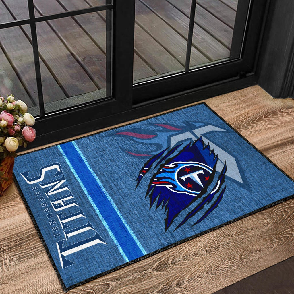 Tennessee Titans American Football Team Door Mat Flaming Ball Under Claw Scratches Fabric Background Door Mat Home Decor
